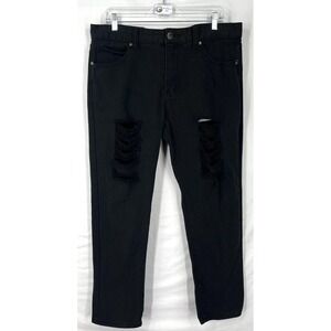 GUC Partisan Mens Black Distressed Ripped Moto Streetwear Denim Jeans Size 36x28